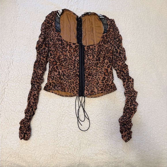 I.AM.GIA Brown Leopard Print Ruched Corset Top - Picture 3 of 3